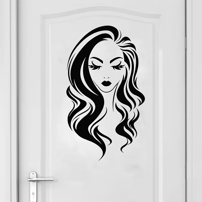 Beauty Makeup Wallpaper - Schönheitssalon Wandtattoo Langhaarige Frau Gesicht Make-up