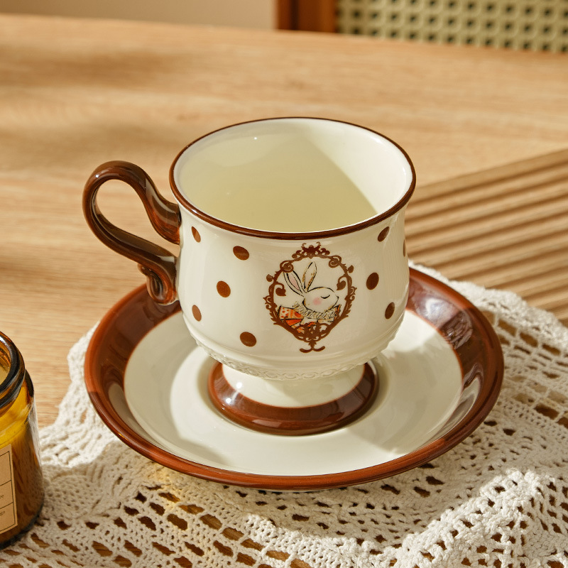Beauty Makeup Edit - Keramik-Kaffeetasse, Französische Niedliche Hasen-Tasse, Hochwertige Dekoration